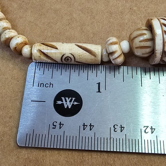 Vintage Intricately Hand Carved Bone Cross Necklace, Ethnic, Bohemian - Picture 11 of 11